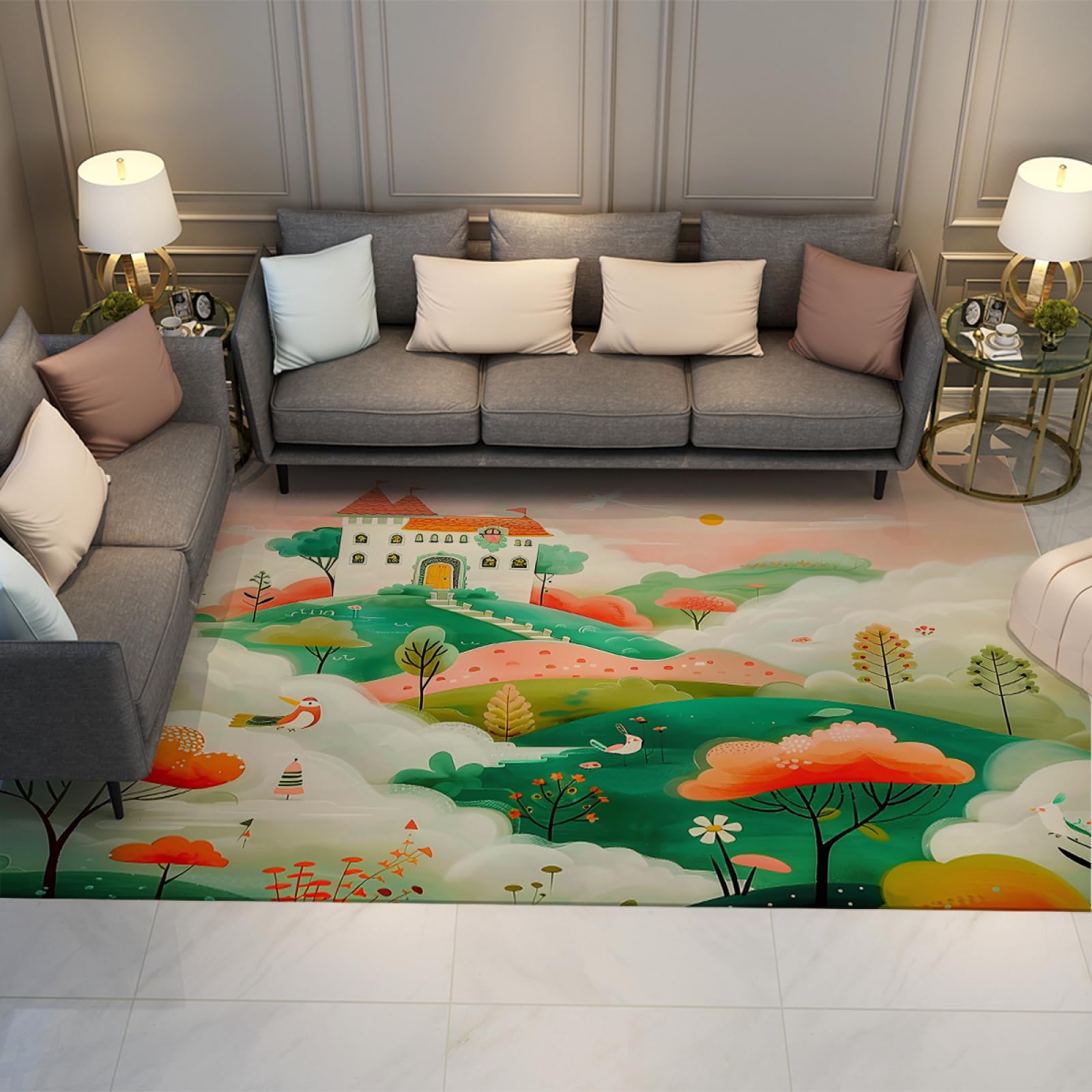 Tapis de style chinois antidérapant et lavable pour le salon