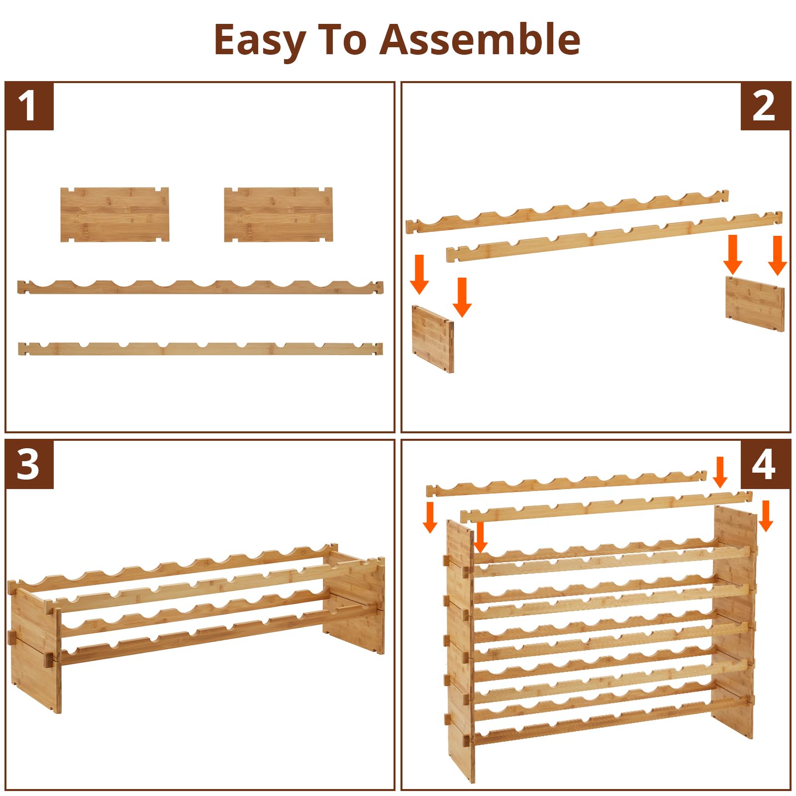 GOCAPTAIN Wine Rack Bamboo Stackable, Bottle Holder Wine Racks Free Standing Storage Display Shelf for Kitchen Cellar Dining Room, Free Tools Assembly