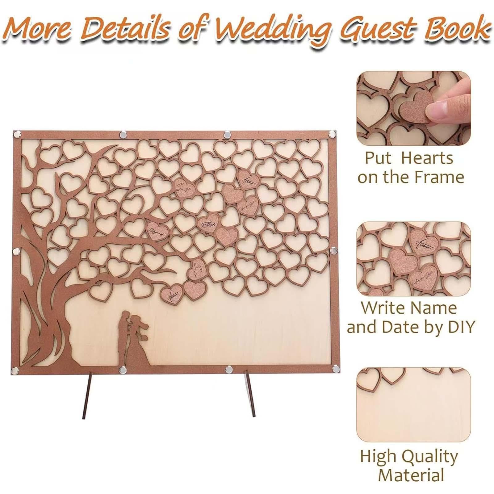 Libro de Firmas para Bodas con Letreros de Corazones de Madera Y Soporte para Fiestas de Cumpleaños.