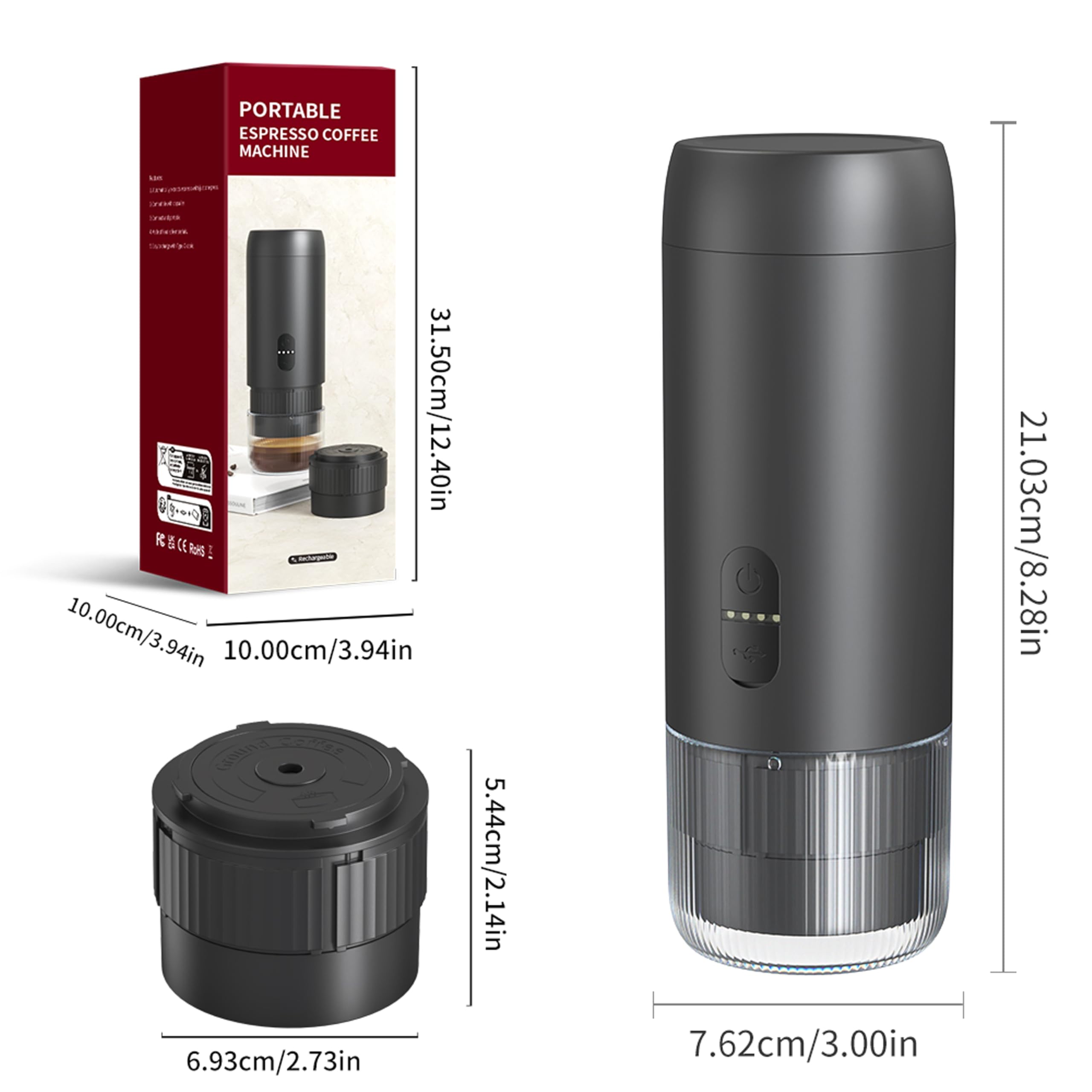 Cafetera eléctrica portátil 2 en 1, cafetera de viaje para camping, cafetera de coche con USB-C, compatible con café en polvo y cápsulas para autocaravana, senderismo, oficina