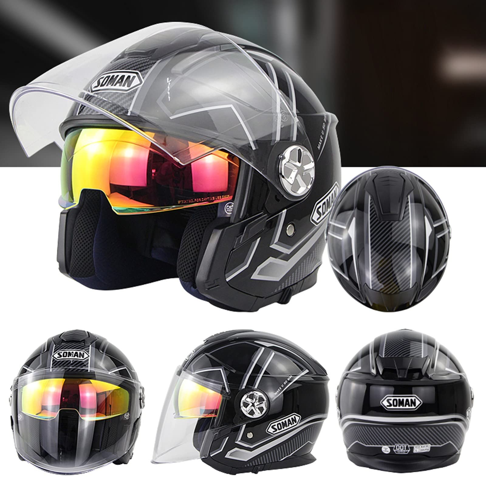 Open Face Motorcycle Helmet,3/4 Half Helmet with Double