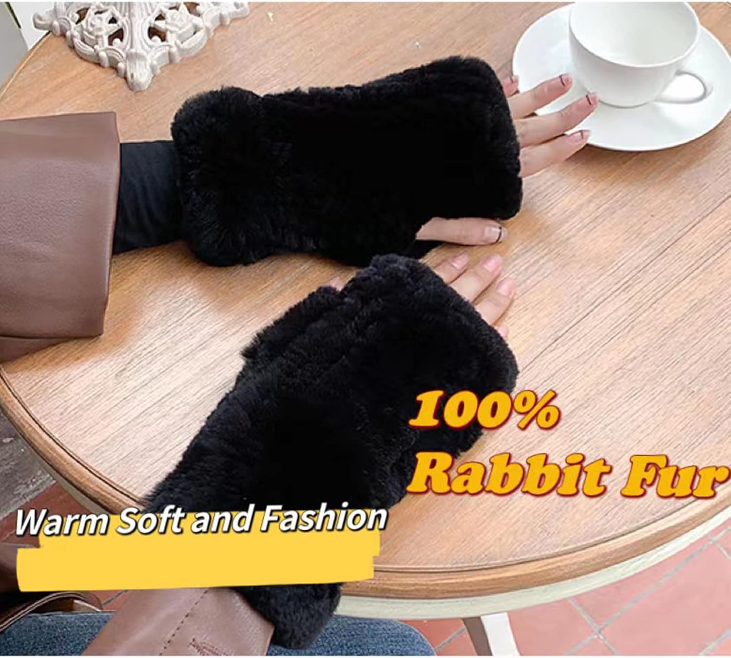 Real Rabbit Fur Gloves for Women - Winter Furry Mittens & Knitted Fingerless Gloves - Image 6