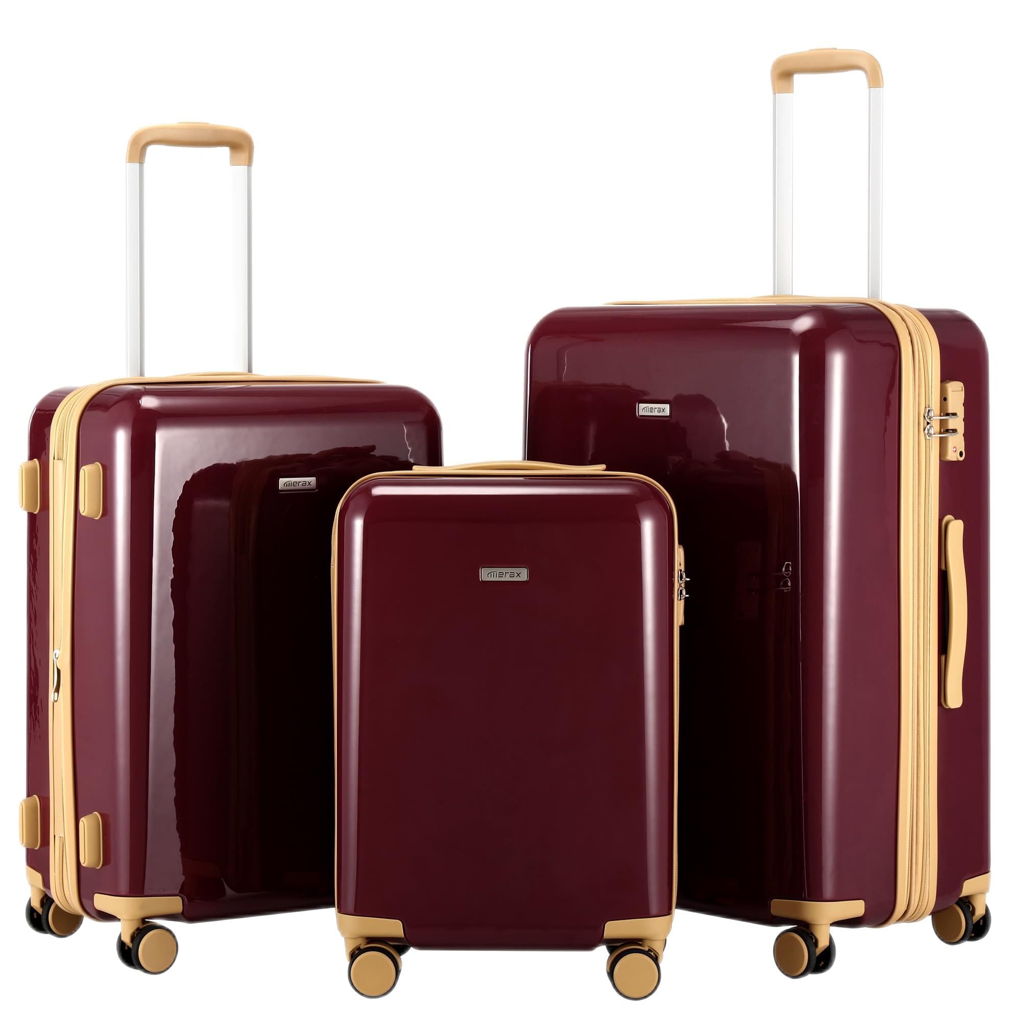 Merax Luggage 3 Piece Sets, PC Hard Shell Luggage Set Lightweight Carry on Luggage Expandable Suitcase with Spinner Wheels (20/24/28, Red)