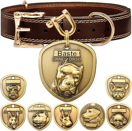 Miniatura 7 de Collar de perro de cuero genuino+3D grabado en relieve American Bully Pitbull Dog Tag Set