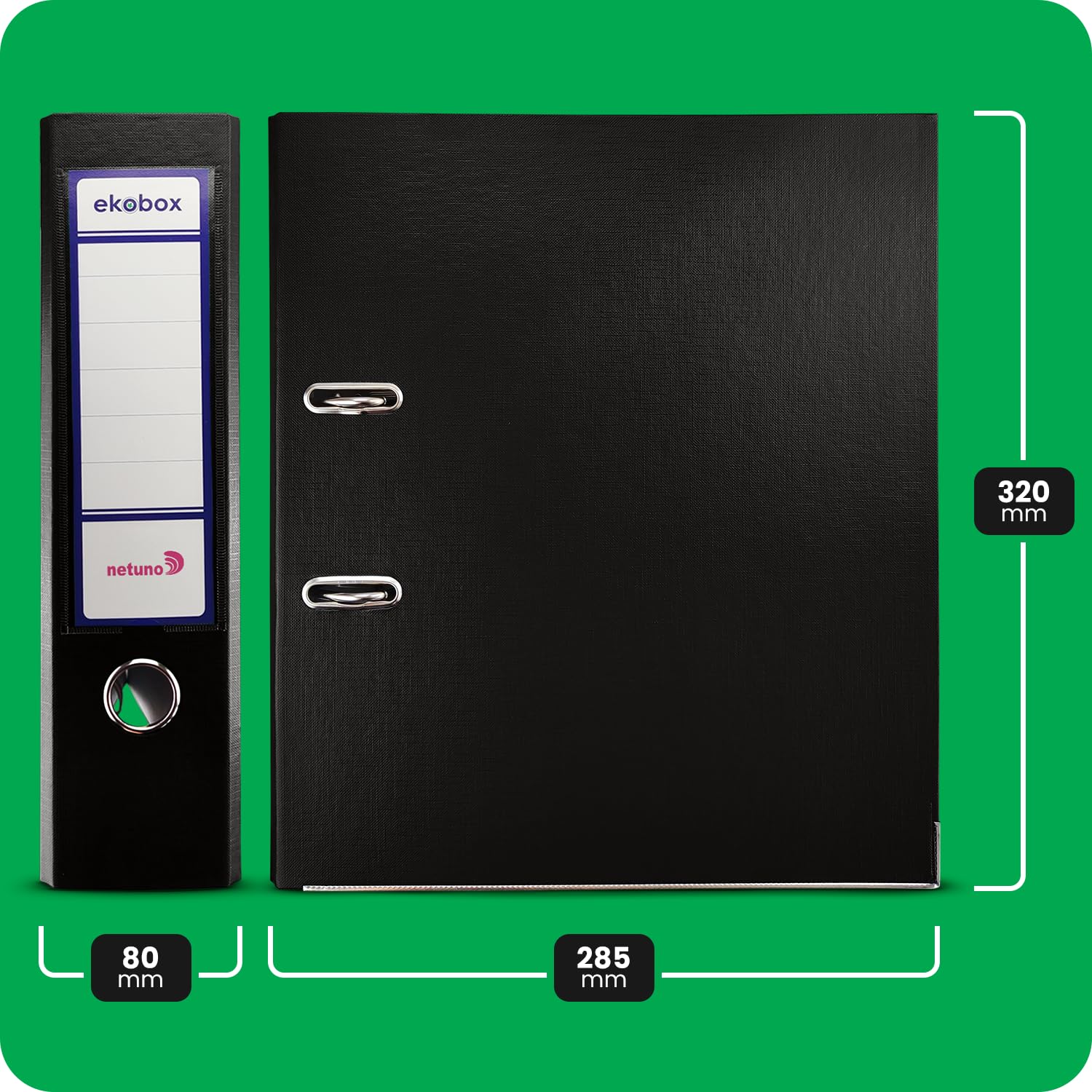 Netuno 10 archivador negro A4 ancho 8 cm anillas duraderas resistente papelería documentos oficina escuela organización práctica almacenamiento eficiente estable