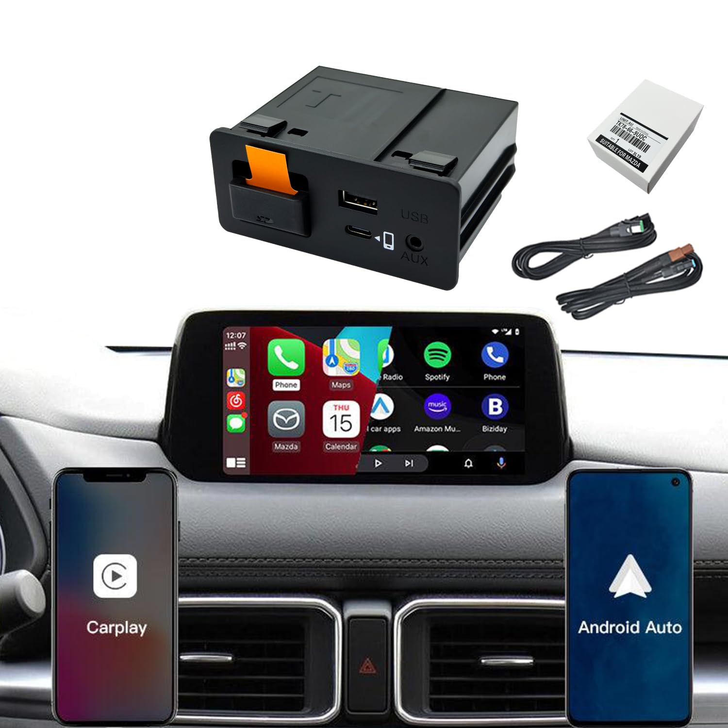 Photo 1 of Mazda Apple CarPlay & Android Auto Wired Adapter with Fast Charge & Type-C Port | 2024 Upgraded Retrofit Kit for MZD Connect (2015-2020) | CX-5/CX-9/Mazda3/6/MX-5 | OEM TK78-66-9U0C Hub (P2 PRO)