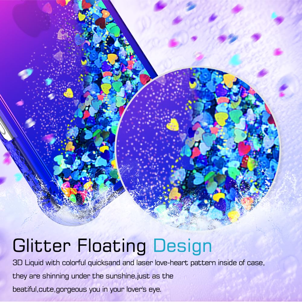 LeYi Cover Per IPhone 16 Con Glitter E Vetro Temperato - Rigida Trasparente Effetto Sabbie Mobili Viola E Blu - 4