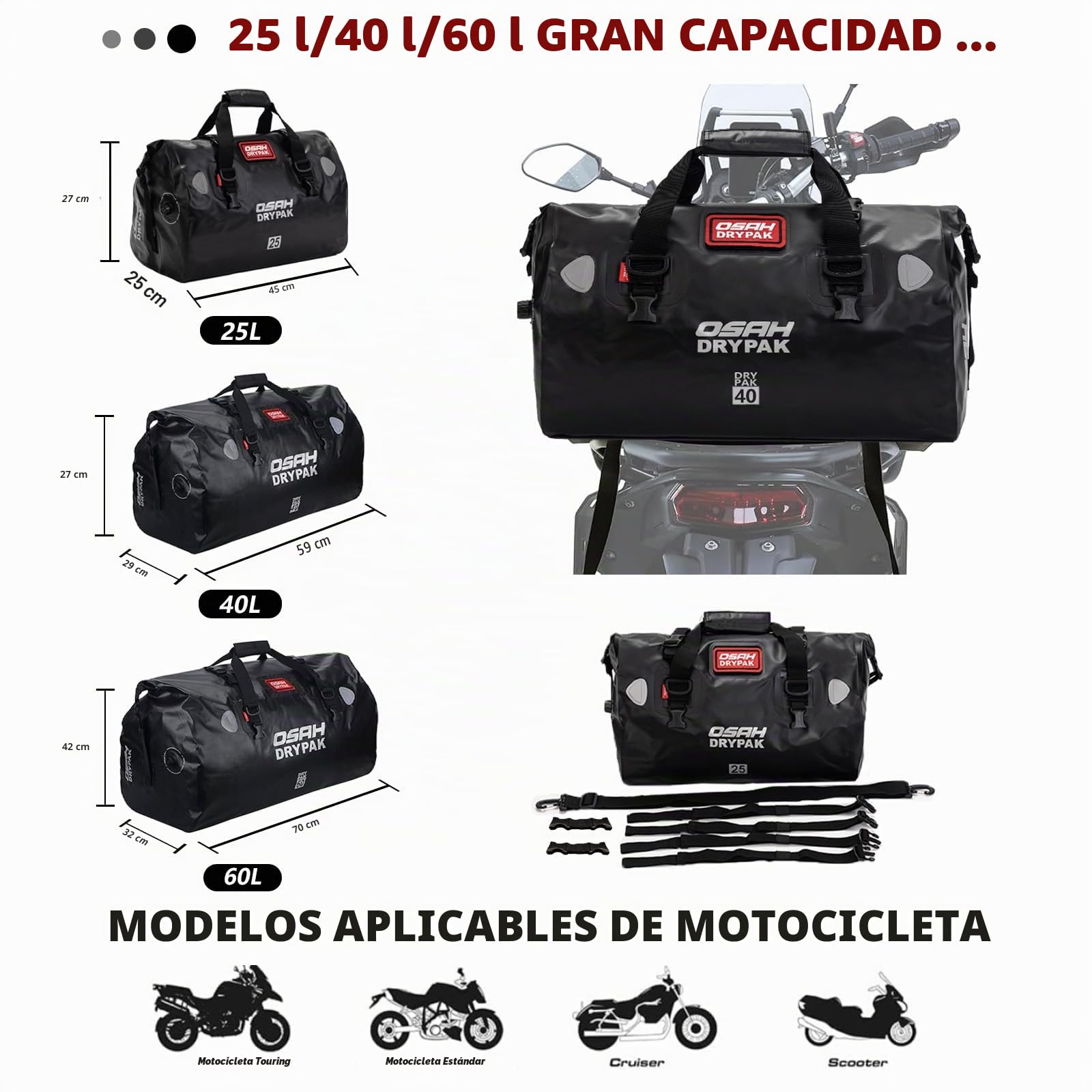 Torro Bolsa Seca Impermeable 60L para Motocicleta Ciclismo Camping