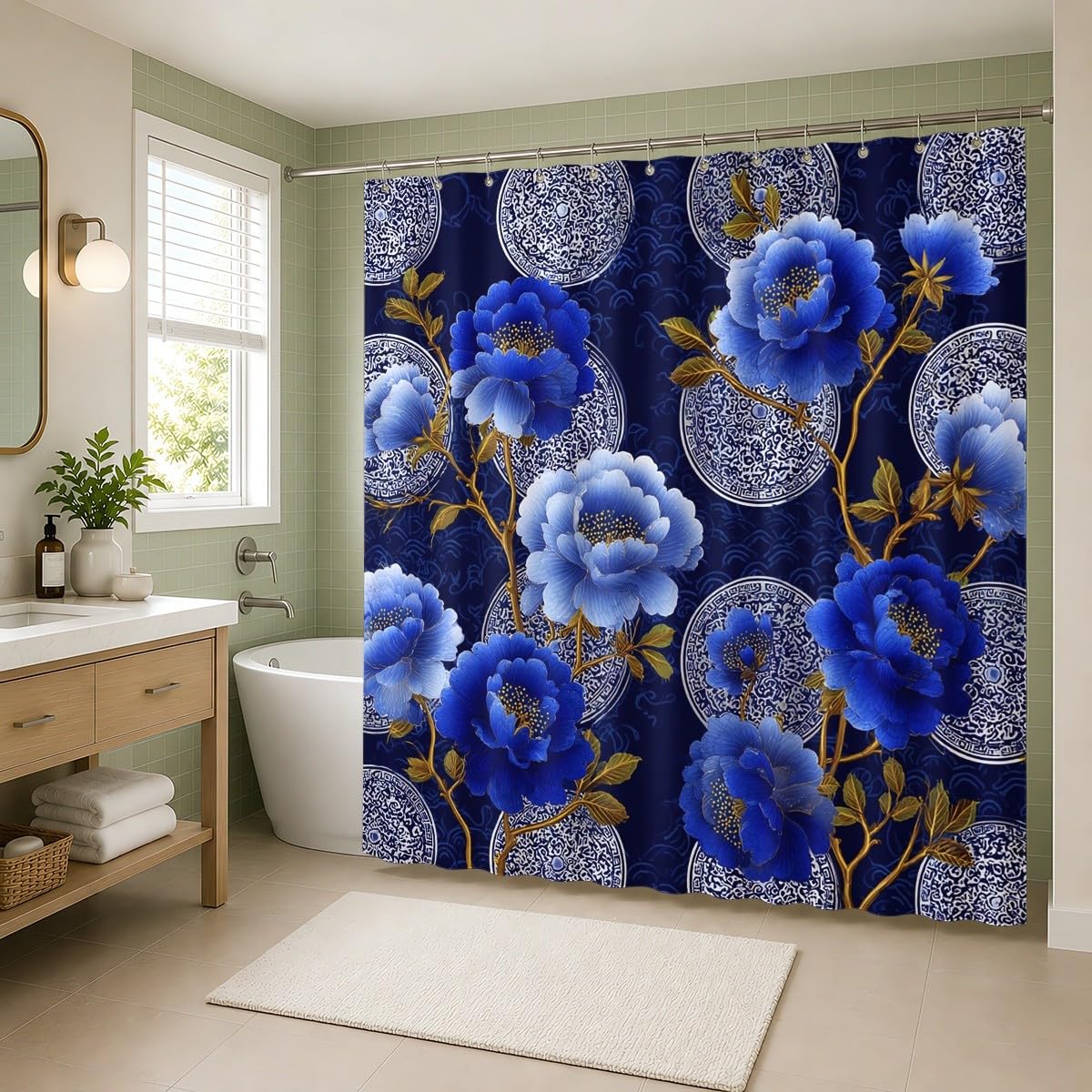 Generico Tenda Doccia 240x200 cm Blu Antimuffa e Impermeabile Poliestere