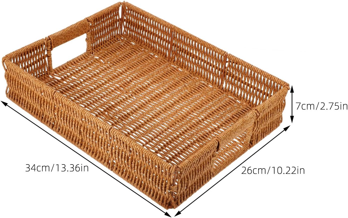 BESPORTBLE 4pcs Large Woven Bread and Fruit Baskets, Imitation Rattan Storage Trays 34x26x7cm, Light Brown Serving Baskets for Home Kitchen Snack and Vegetable Organization