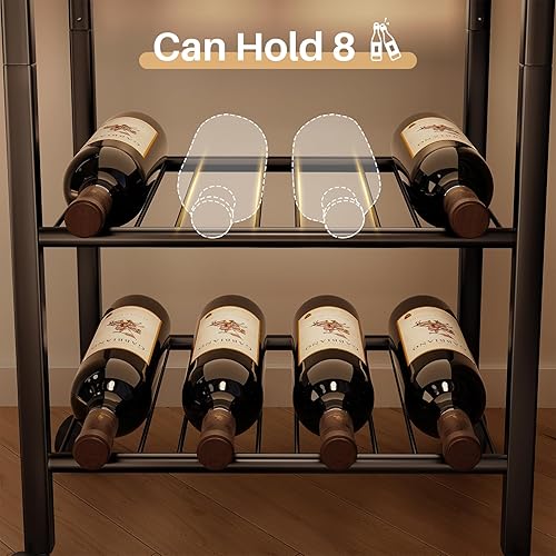 Miniatura 2 de Estante de vino independiente  Carrito de bar de vino de 4 niveles con soportes para vasos, soporte de bar para almacenamiento de vino para bar en
