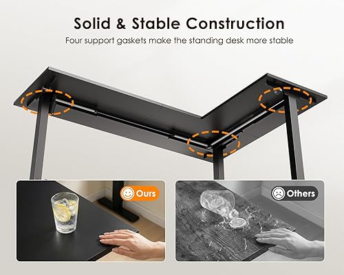 Miniatura 7 de OffiGo Escritorio eléctrico reversible en forma de L de 63 pulgadas, escritorio de pie de esquina ajustable en altura, mesa ergonómica de gran