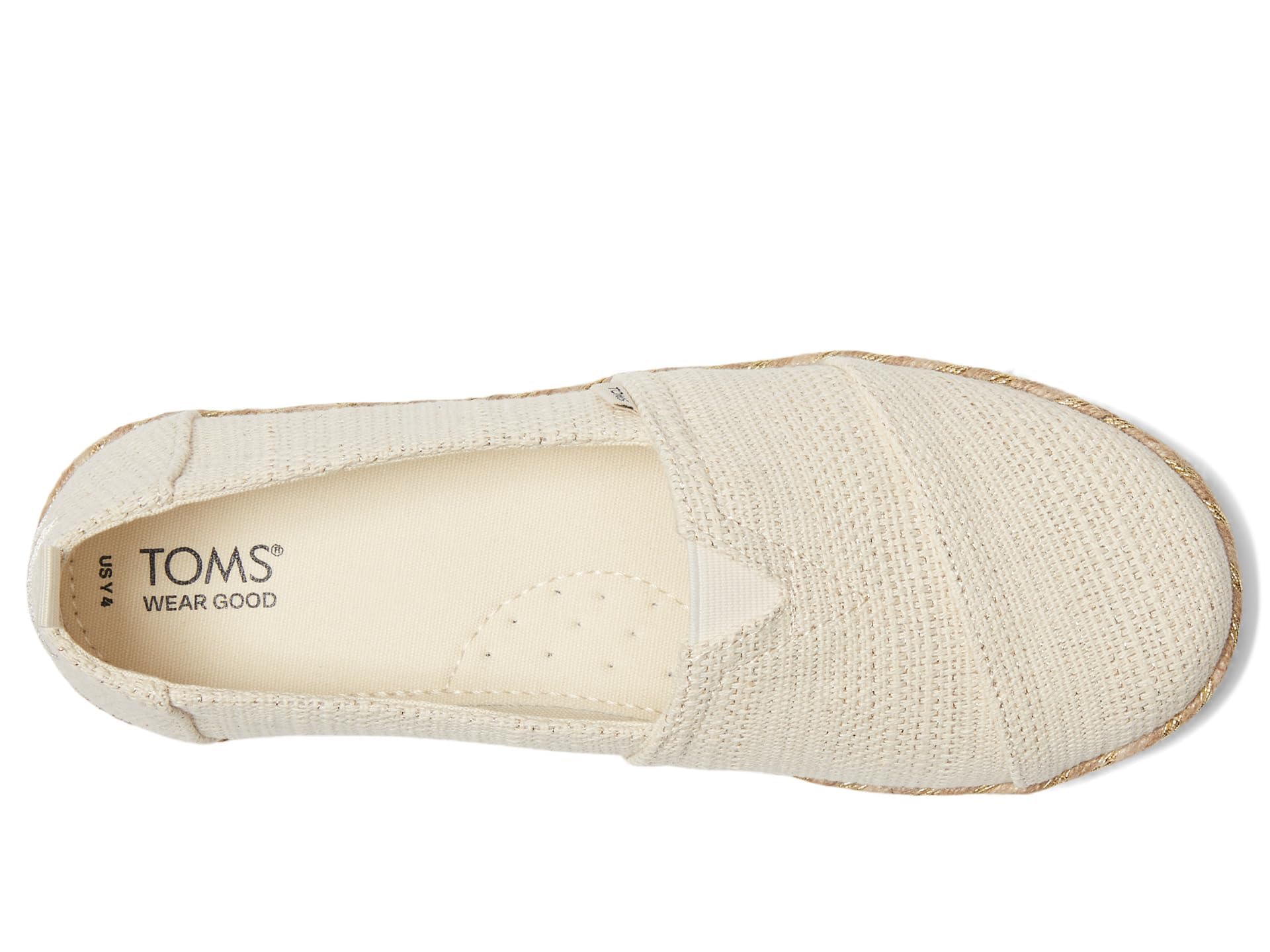 TOMS Girl's Alpargata RopeLoafer Flat, Naturalny niebarwiony metaliczny lniany pasek, 12 UK Child