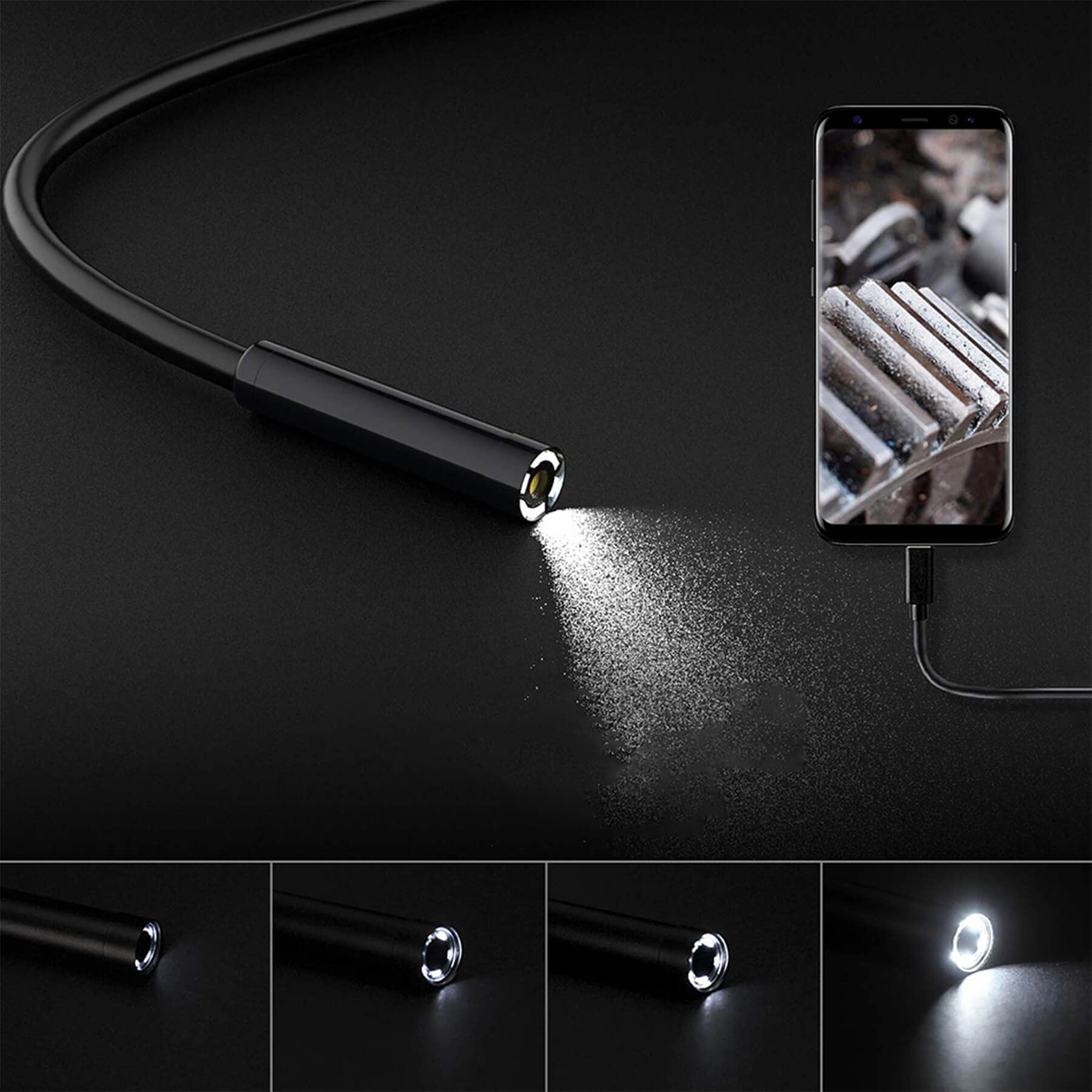Retoo Endoscopio Telecamera per Smartphone Endoscopio con 8 LED 7,9 mm IP67 Sonda Impermeabile Cavo Semirigido Interfaccia 3 in 1 Compatibile con OTG Android Cellulare