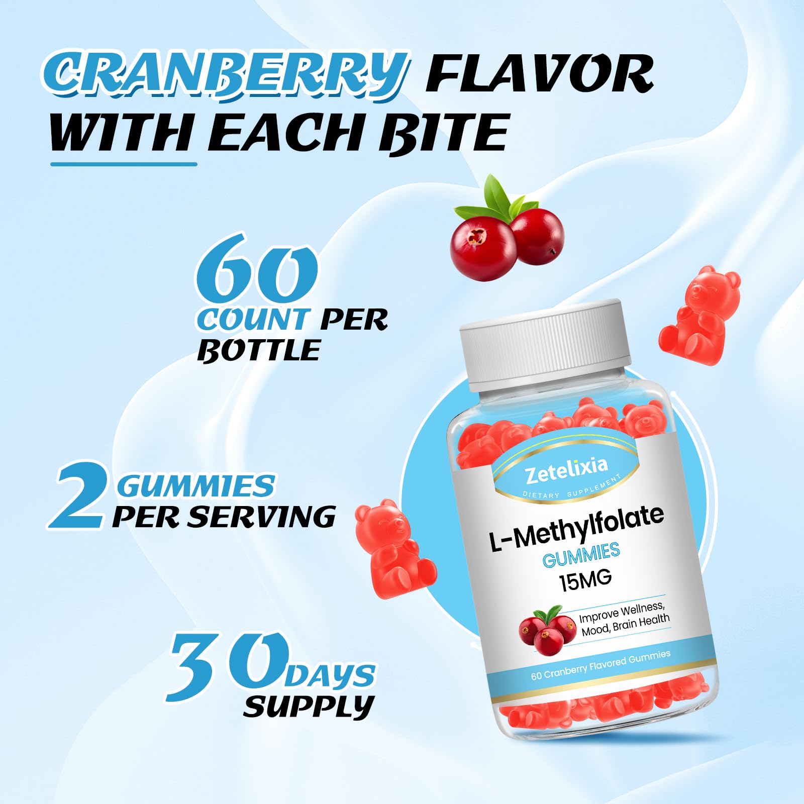L-Methylfolate 15mg & Methyl B12 Gummies, Folate Supplement for Brain Health, Mood & Immunity, DNA Synthesis & Repair, Sugar Free, Vegan, Cranberry Flavor, 60 Count — Amazon image 6