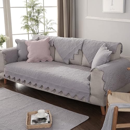 Miniatura 2 de Funda de sofá de algodón con bordado de hojas y flores, antideslizante, acolchada, protector de muebles para perros, niños y mascotas, lavable a