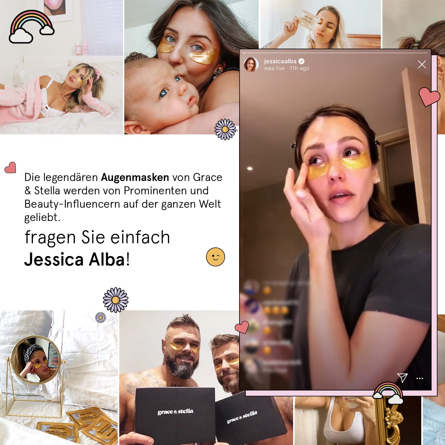 grace & stella - Preisgekrönte Augenpads, Eye Pads Reduzieren Dunkle Augenringe, Gegen Tränensäcke und Falten, Kühlende und Erfrischende Augen Pads Masken, Gel-Eyepads [24 Paare, Gold]