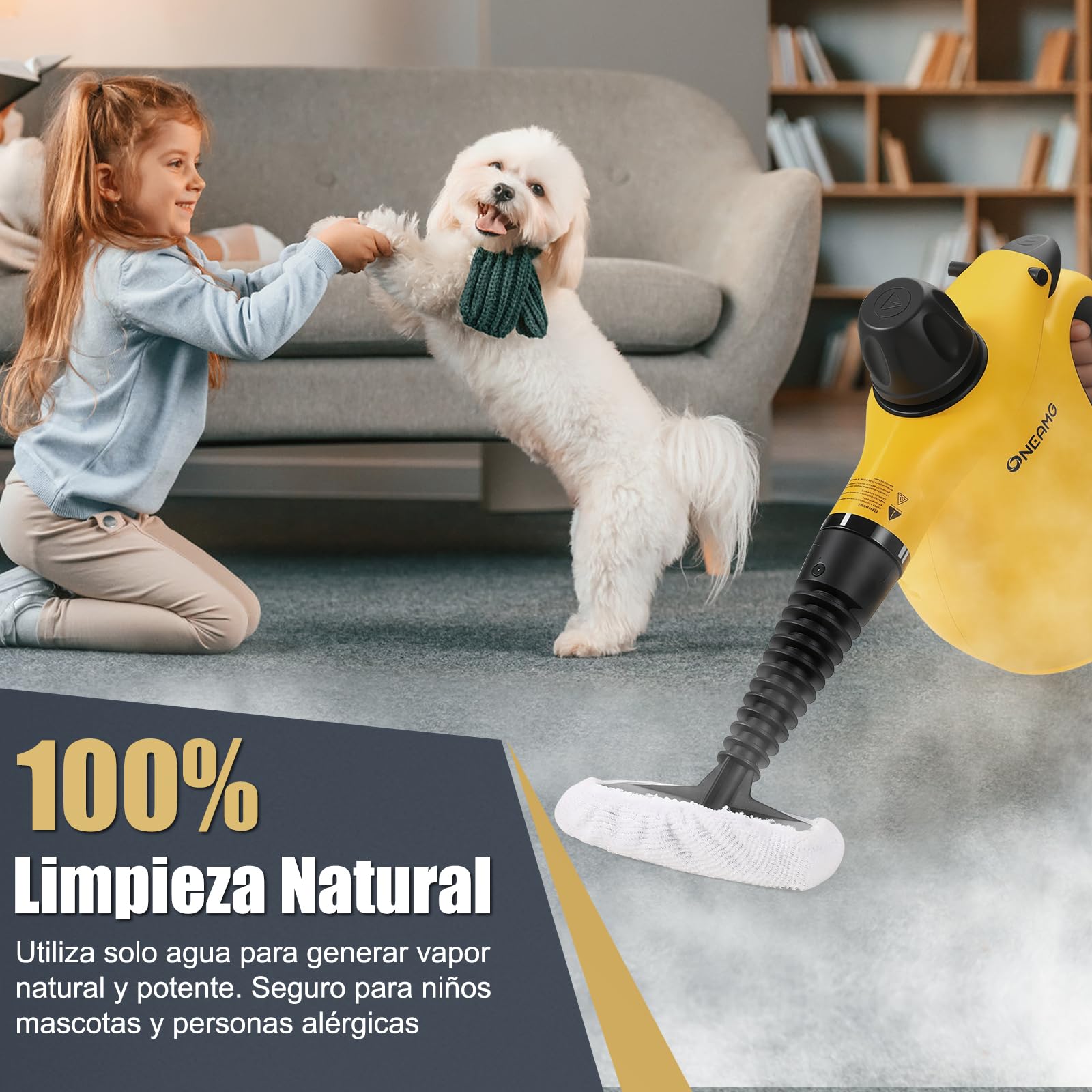 Limpiador a Vapor Portátil 10 Accesorios Bloqueo de Seguridad 450ml Calentamiento Rápido 3-5 Minutos para Casa Coche