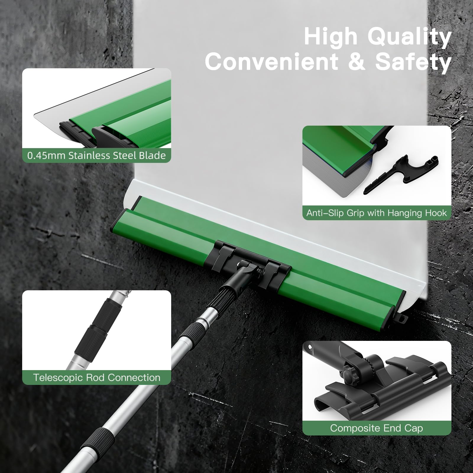Juego de Espátula Emplastecer, Juego Espatulas Pladur de acero inoxidable (25 cm, 40 cm, 60 cm), Mango de extensión de 76 cm a 160 cm, Barra telescópica para enyesar paredes y techos