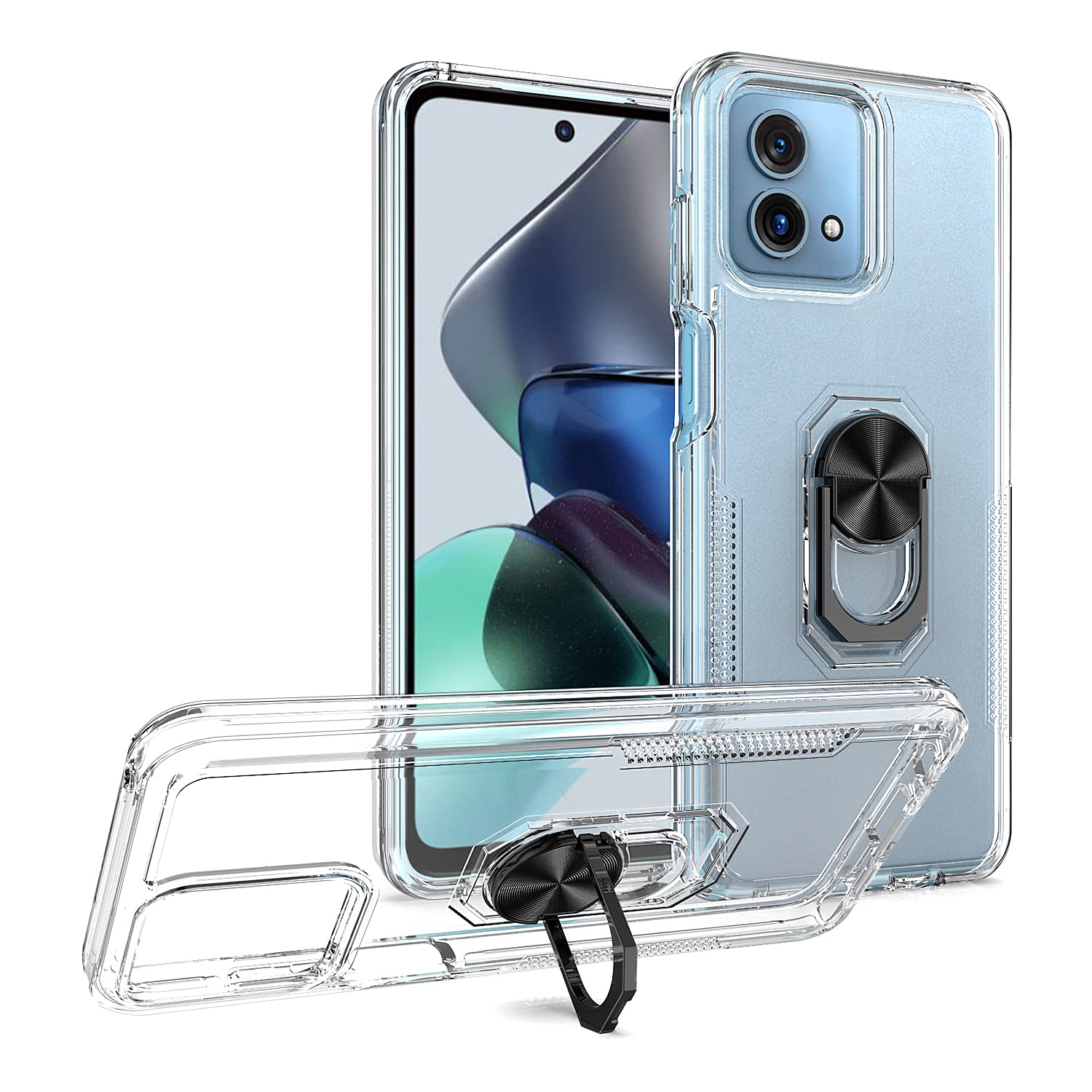 KACHEN for Motorola G Stylus 5G 2023 Case with Kickstand, Slim Fit Clear Hybrid Shockproof Bumper Cell Phone Case for Women Girls, Work for Magnet Car Mount