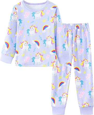 Mikrdoo Baby Girls Pajamas Set 2-Piece Long Sleeve Pjs Stretch Soft Sleepwear for Kids 12Months-7Years