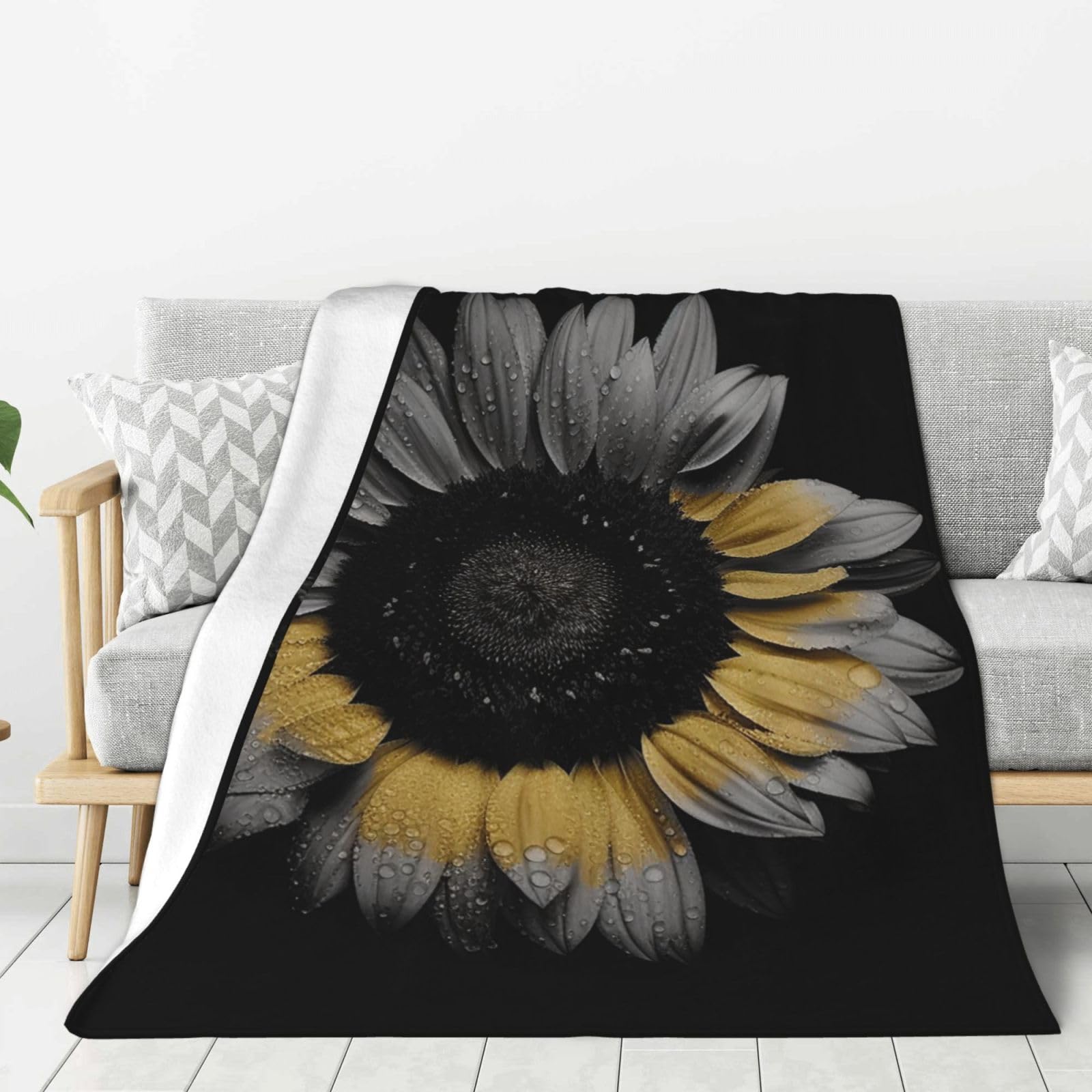 Sunflower Black Throw Blanket Plush Flannel Fleece Blanket, Soft Lightweight Cozy Blankets 40"X30" for Bed Couch Sofa Travel