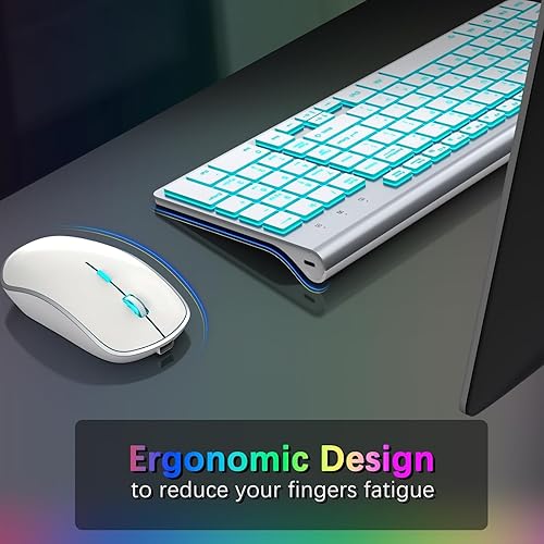Miniatura 4 de J JOYACCESS Combo de teclado y mouse inalámbricos con 7 opciones retroiluminadas, teclas de luz silenciosas, recargable tipo C, modo de suspensión,