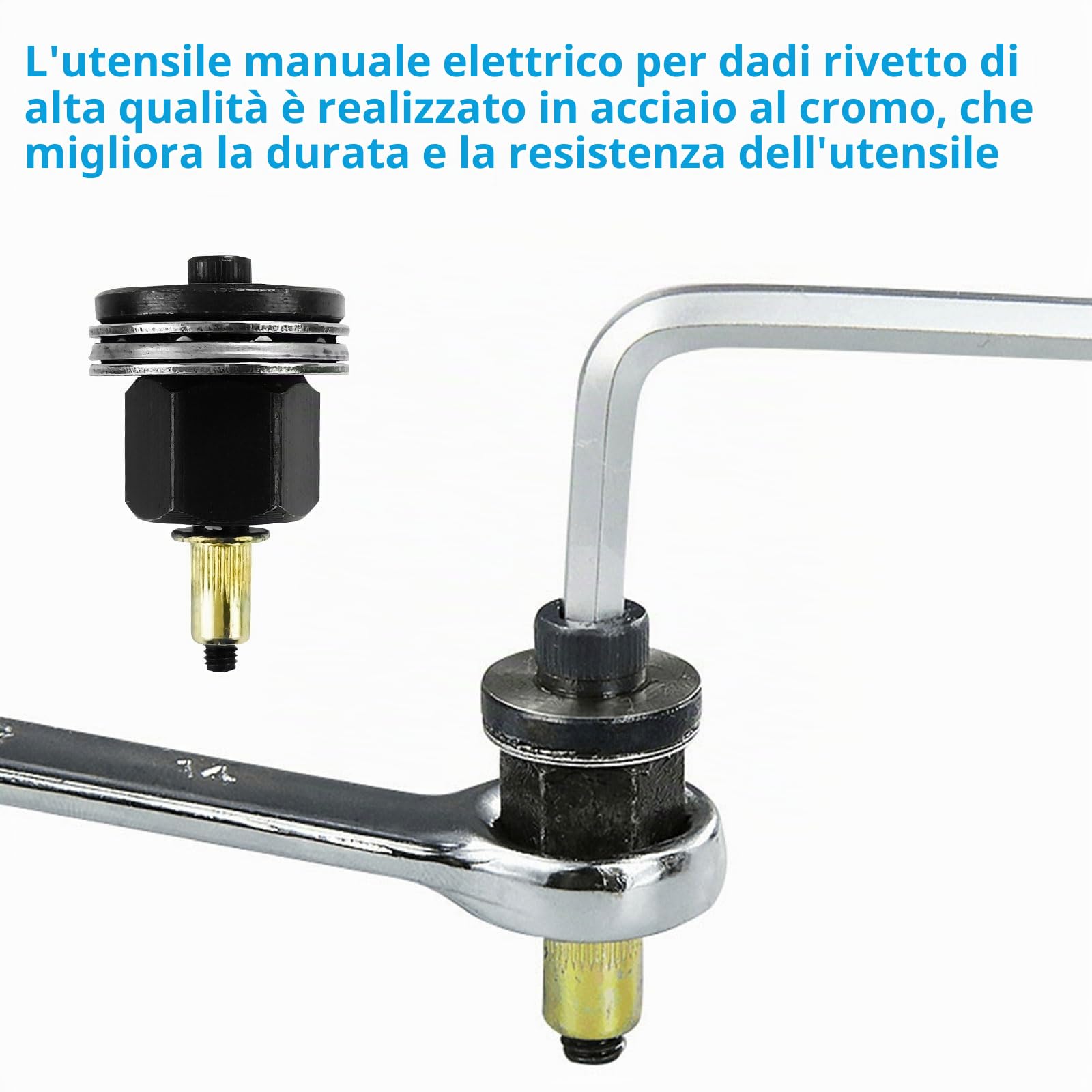 186 pezzi Rivettatrici Manuali di Teste Set, Contiene 180 pezzi ciascuno di dadi M3/M4/M5/M6/M8/M10, Rivettatrice per Inserti Filettati, Mandrino Punte Trapano Metallo per Rivettatrice