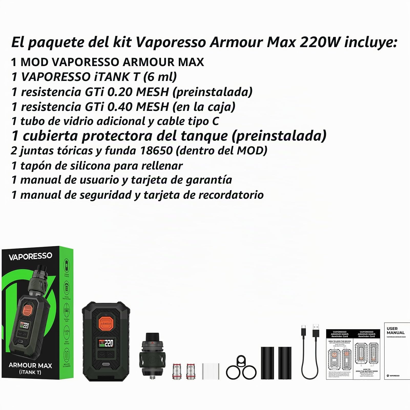 Vaporesso ARMOUR MAX Kit[ iTank T Edition ] 220W Armour Max Mod with 6 ml Top Tilling itank T Atomizer, Support GTI Coil (0.2Ω/0.4Ω), no Battery, no nicotine (ARMOUR MAX Kit（itank T) Cyber Blue)