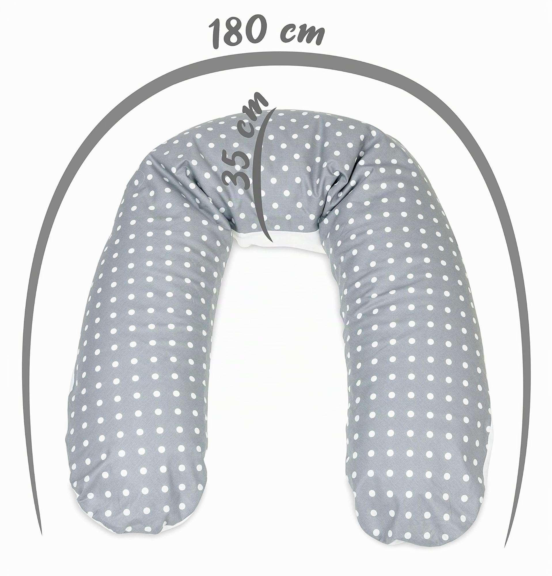 baby idea Babysanity® Cuscino Gravidanza (Interno + 2 Federe) Di Qualità' Allattamento Confortevole Per Dormire Sostegno Mamma Cotone 100% - Made In Italy - (Stella Pois Grigio Scuro)