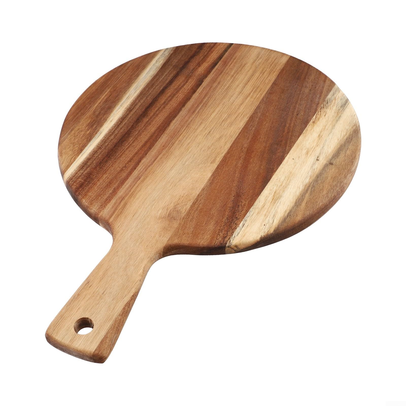 Naturalna deska do krojenia z drewna akacjowego i talerz do pizzy, 40 cm, okrągła konstrukcja, gładka polerowana krawędź, do kuchni, serwowania, wędlin, trwałe i eleganckie przybory kuchenne