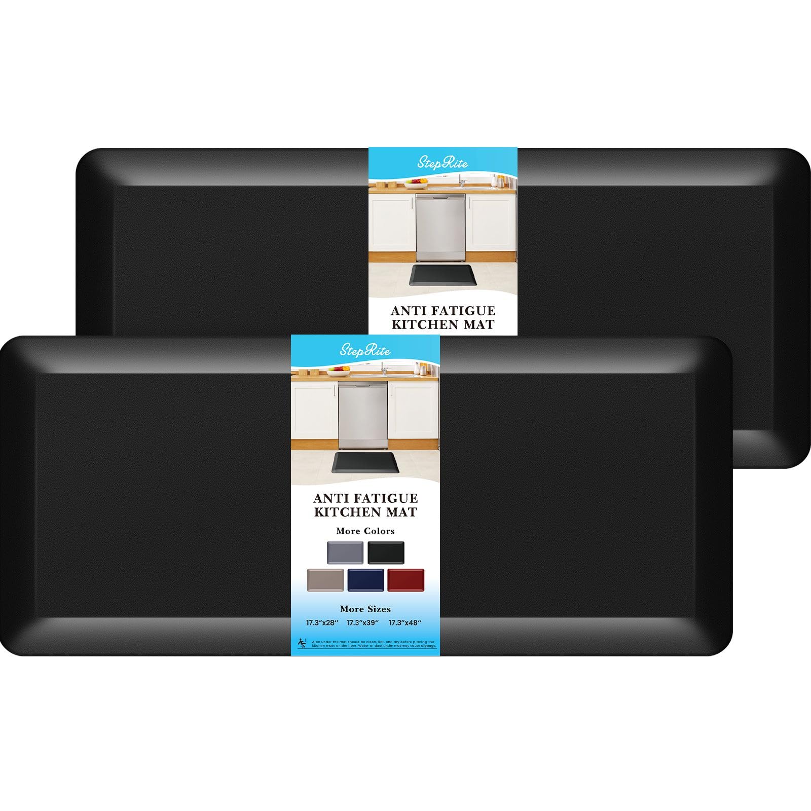 4/5 Inch Thick Kitchen Mat 【2PCS】 Anti Fatigue Mat Kitchen Rugs Kitchen Decor Non-Slip, Stain Resistant, Waterproof Kitchen Mats Desk Mat for Kitchen, Office, Black, 17'' x 39''