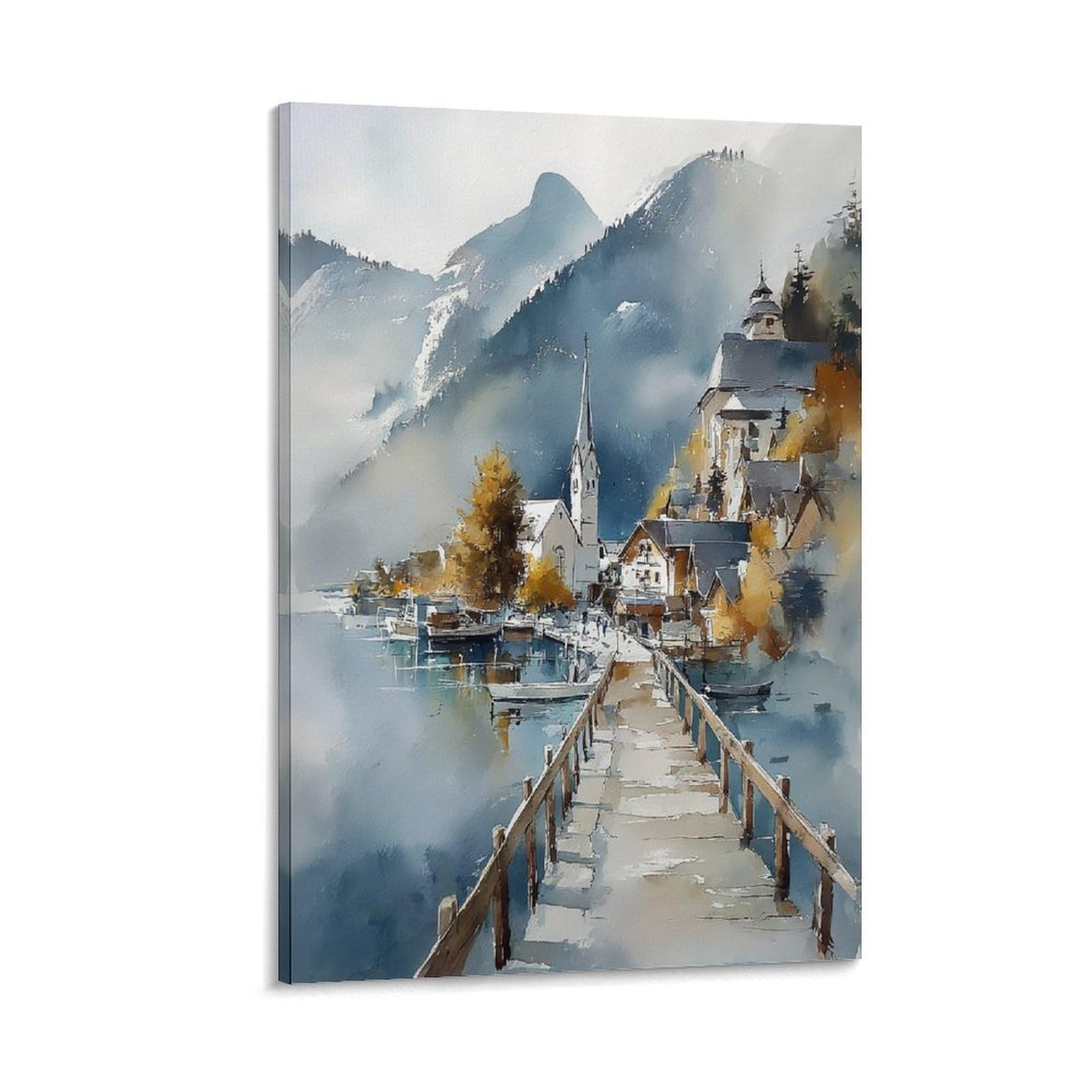 LCYNNH Skagway Alaska Coastal Town 24x36inch(60x90cm) Vintage Travel Poster Watercolor Canvas Art