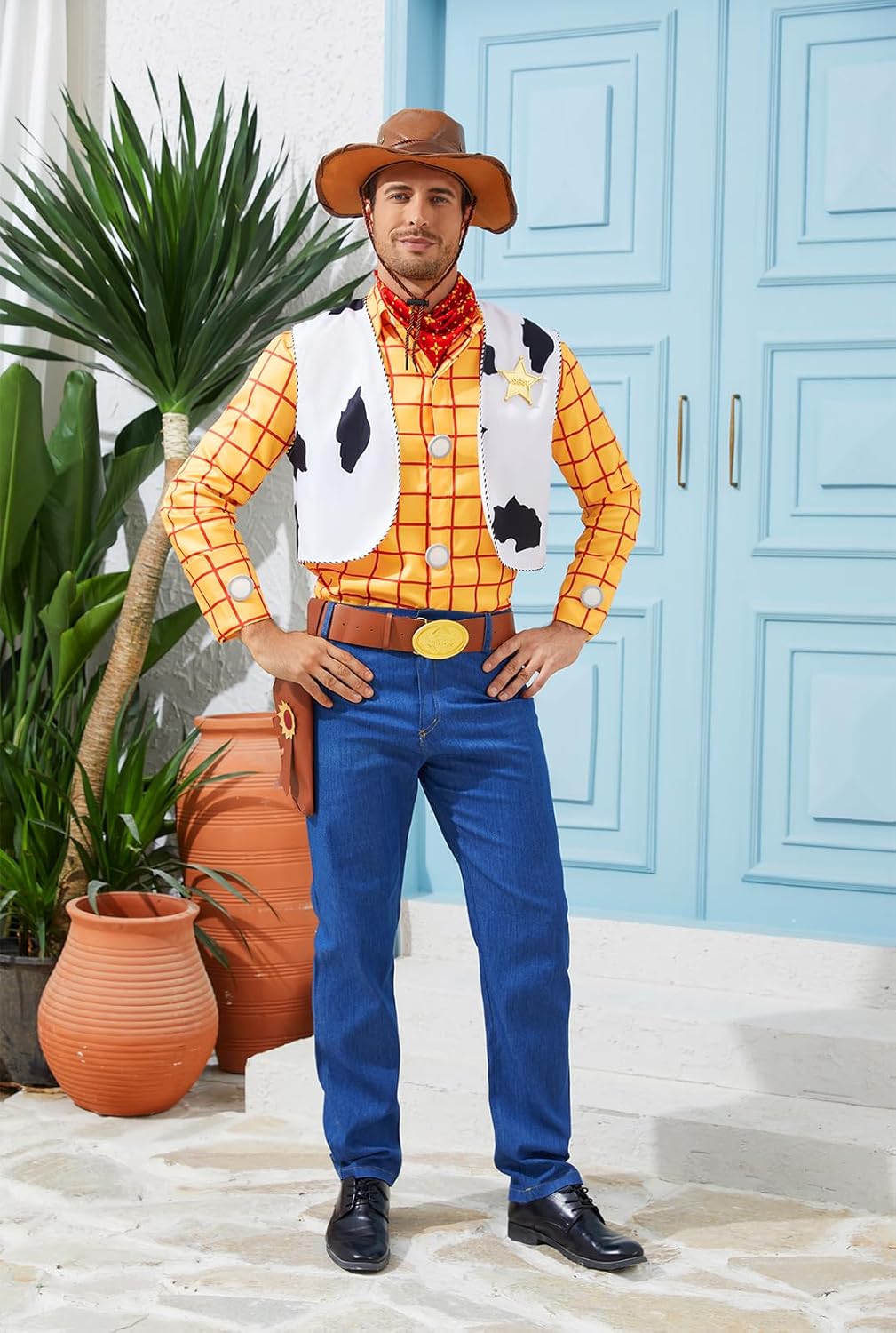 Men Cowboy Cosplay Costume Sheriff Halloween Uniform Fancy Dress Costume