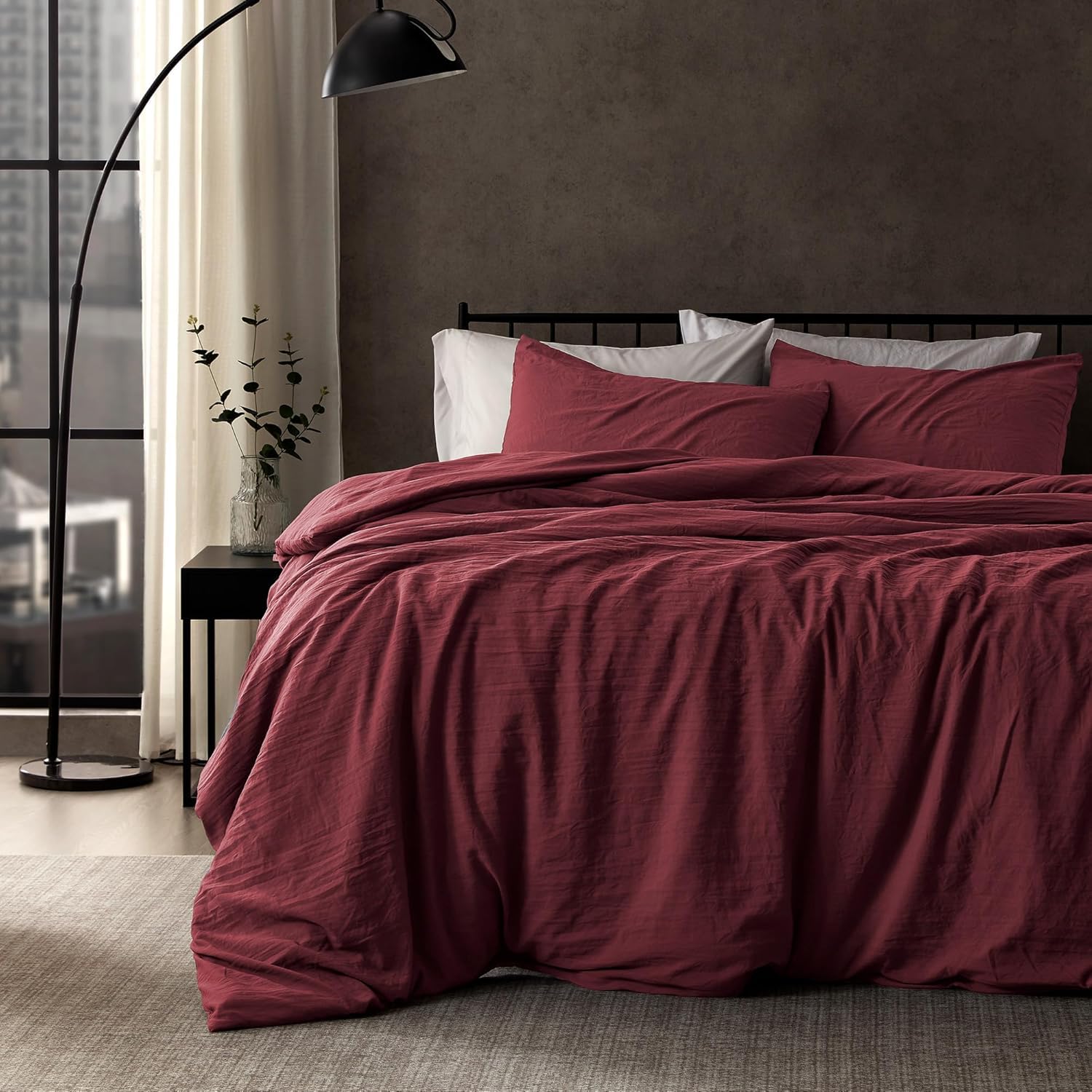 Lanqinglv Duvet Cover Set Double Bed Anchor Red Plain Bedding Set Ultra Soft Microfiber Quilt Cover 200x200 cm with Zipper Closure and 2 Pillowcases 50x75 cm