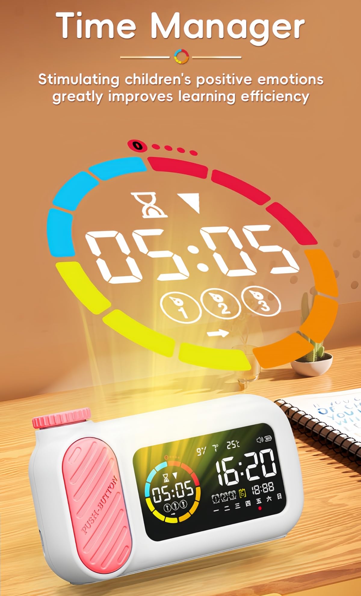 Reloj Despertador con Temporizador Visual de diseño Creativo, gestor de Tiempo Inteligente con Cuenta Regresiva, autodisciplina, Regalo Ideal para Amigos. (Morado)