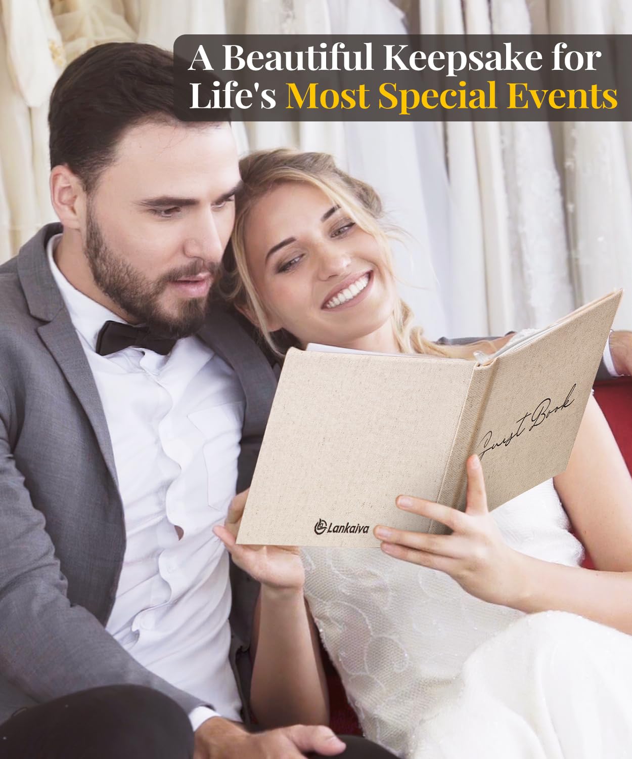 Lankaiva Księga gości weselnych, księga gości, przyjęcie weselne, klasyczna księga gości na baby shower, 100 pustych stron na wieczór panieński, urodziny, ukończenie szkoły, znak i zdjęcia, beżowa