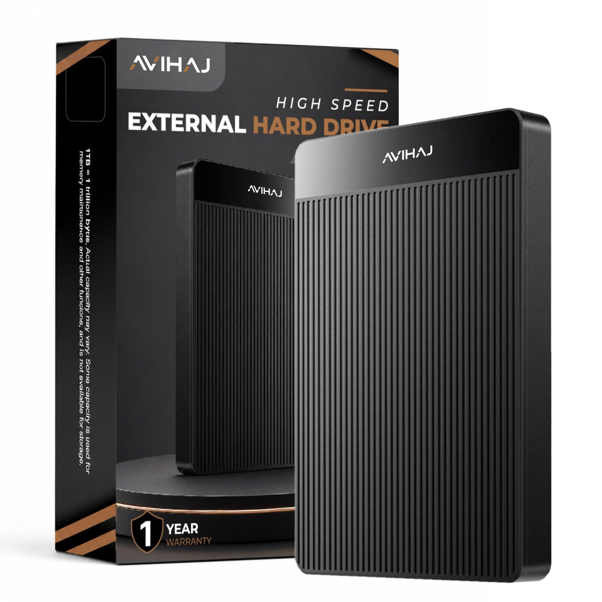 AVIHAJ Portable External Hard Drive 1TB USB 3.1 Type C 2.5" Black | Up to 10Gbps Speed, P…
