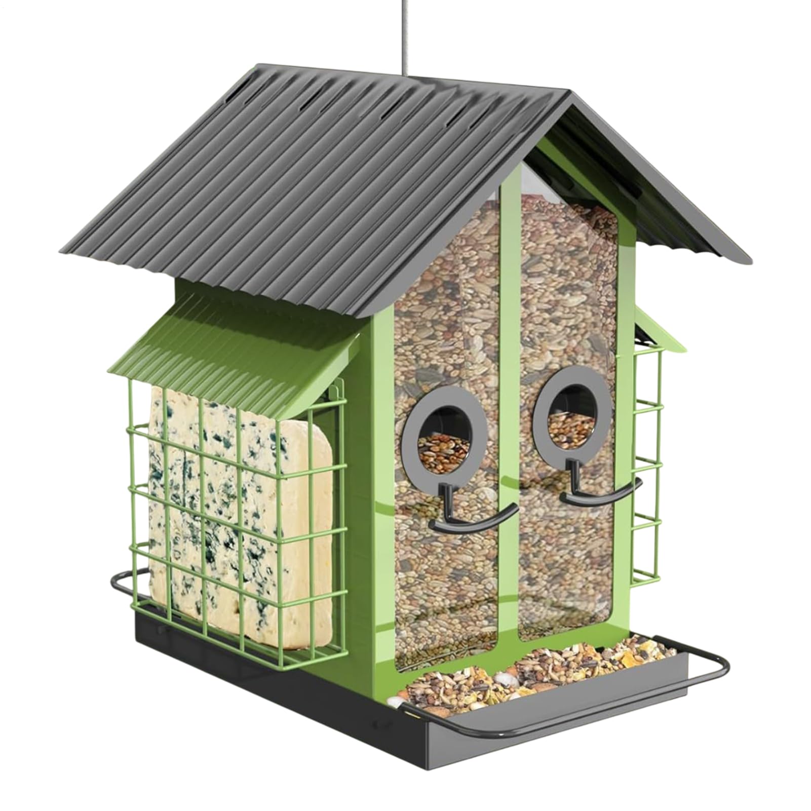 Comederos De Pájaros Al Aire Libre,Comederos De Aves Silvestres De Metal | Con Doble Techo | Accesorios Para Alimentación E Hidratación Pájaros Para Árbol Cercado Terraza Jardín Balcón