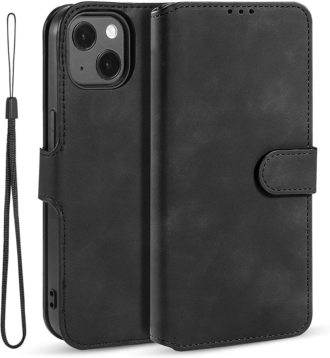 KANUZ Funda para iPhone 13/13 Mini/13 Pro/13 Pro Max, cartera de cuero libro Flip Folio Stand View Cover cierre magnético con ranuras para tarjetas con bloqueo RFID (color: Svart, tamaño: 13pro 6.1")