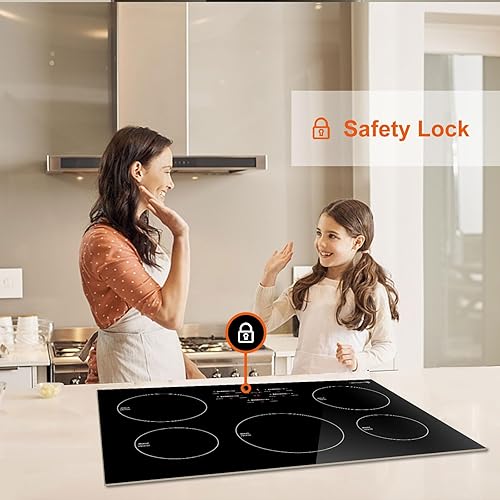 Miniatura 7 de AMZCHEF Placa de inducción de 30 pulgadas 10600 W con 5 quemadores BOOST, 9 niveles eléctricos, control integrado por pantalla táctil deslizante,