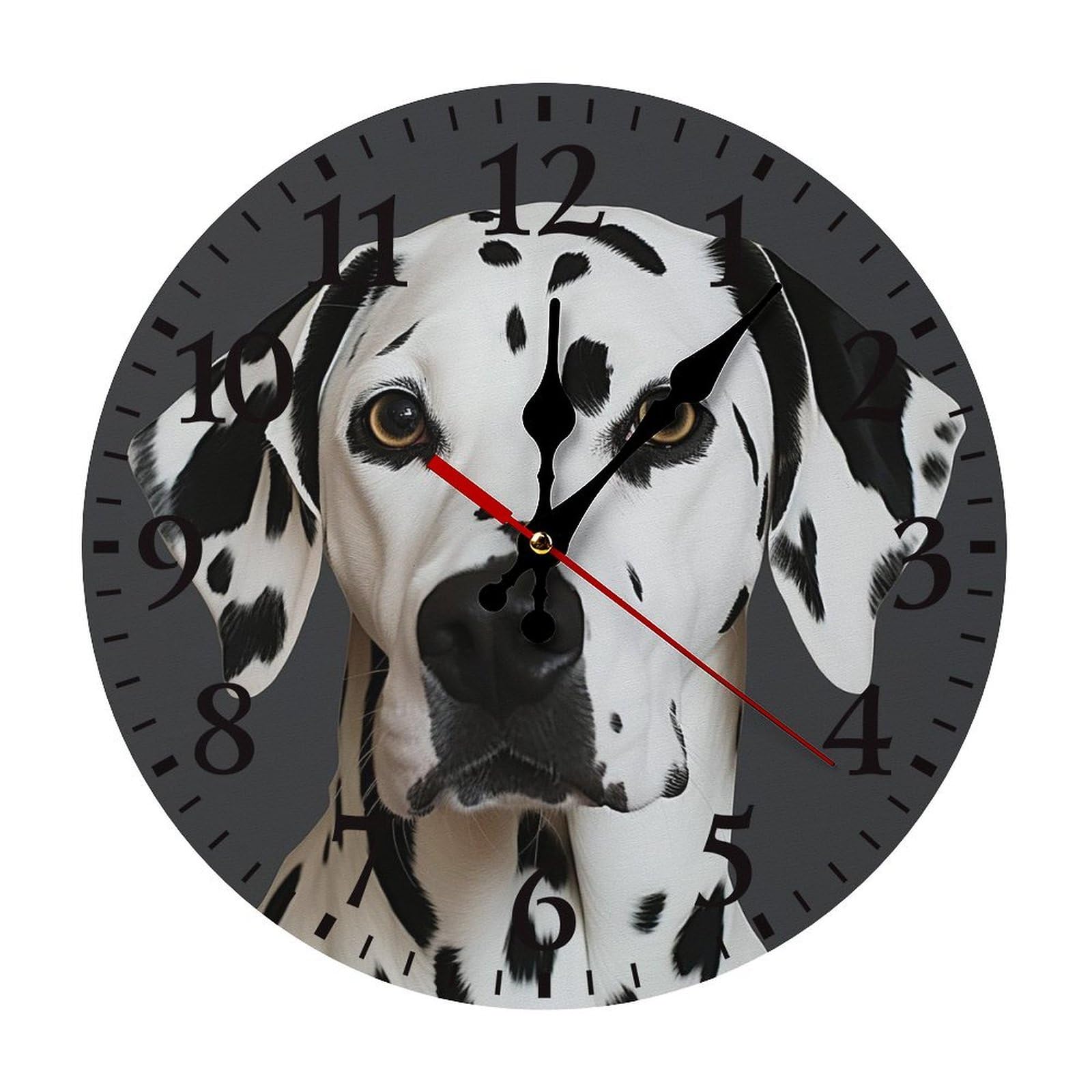 QMNLKH Dalmatian Wall Clock for Home, Battery Operated Clock for Hotel, Round Wall Clock with Arabic Numerals Black, Easy to Read, Non-Ticking Clocks for Living Room 25 * 25cm