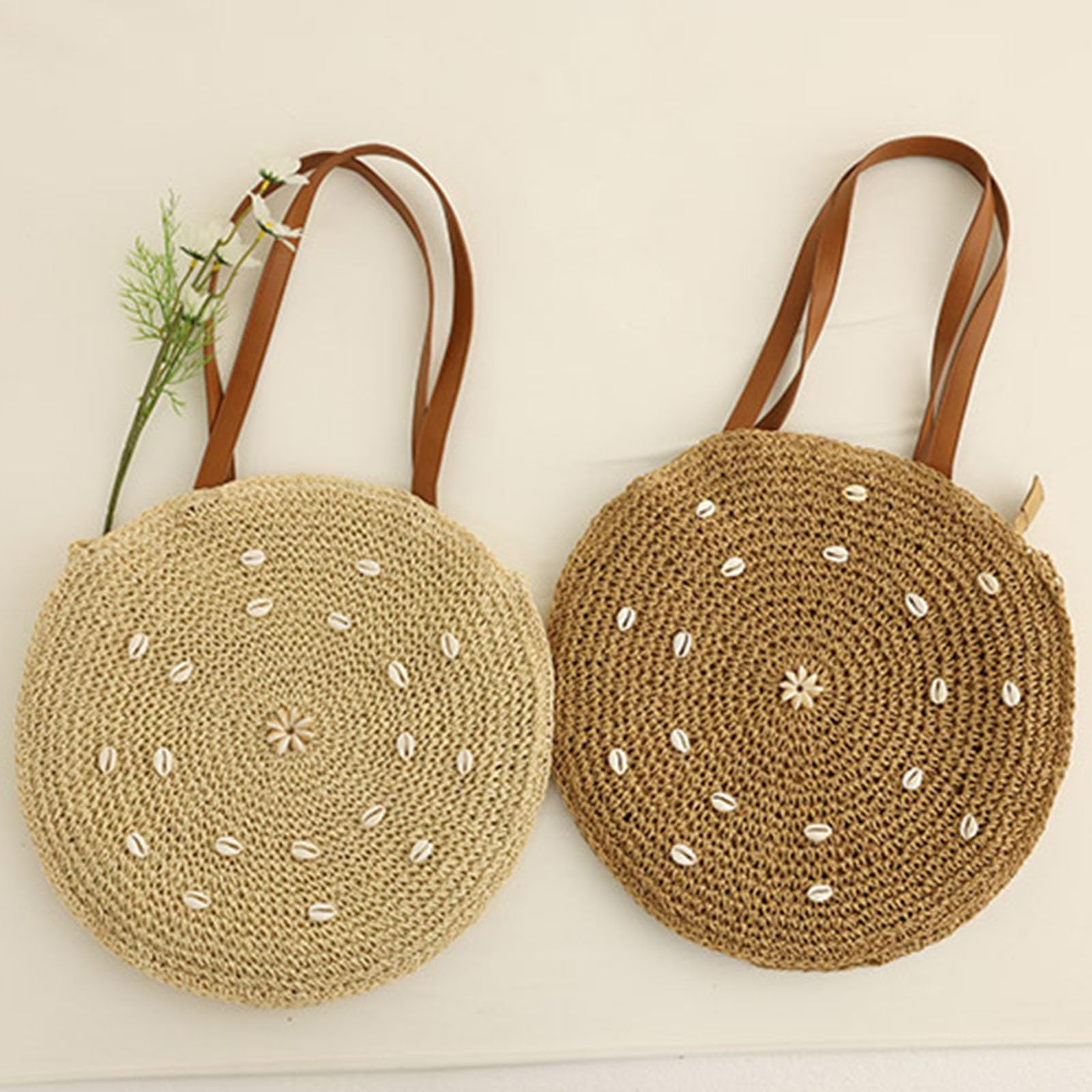 Bolso Crossbody de ganchillo de las mujeres, bolso de playa tejido redondo