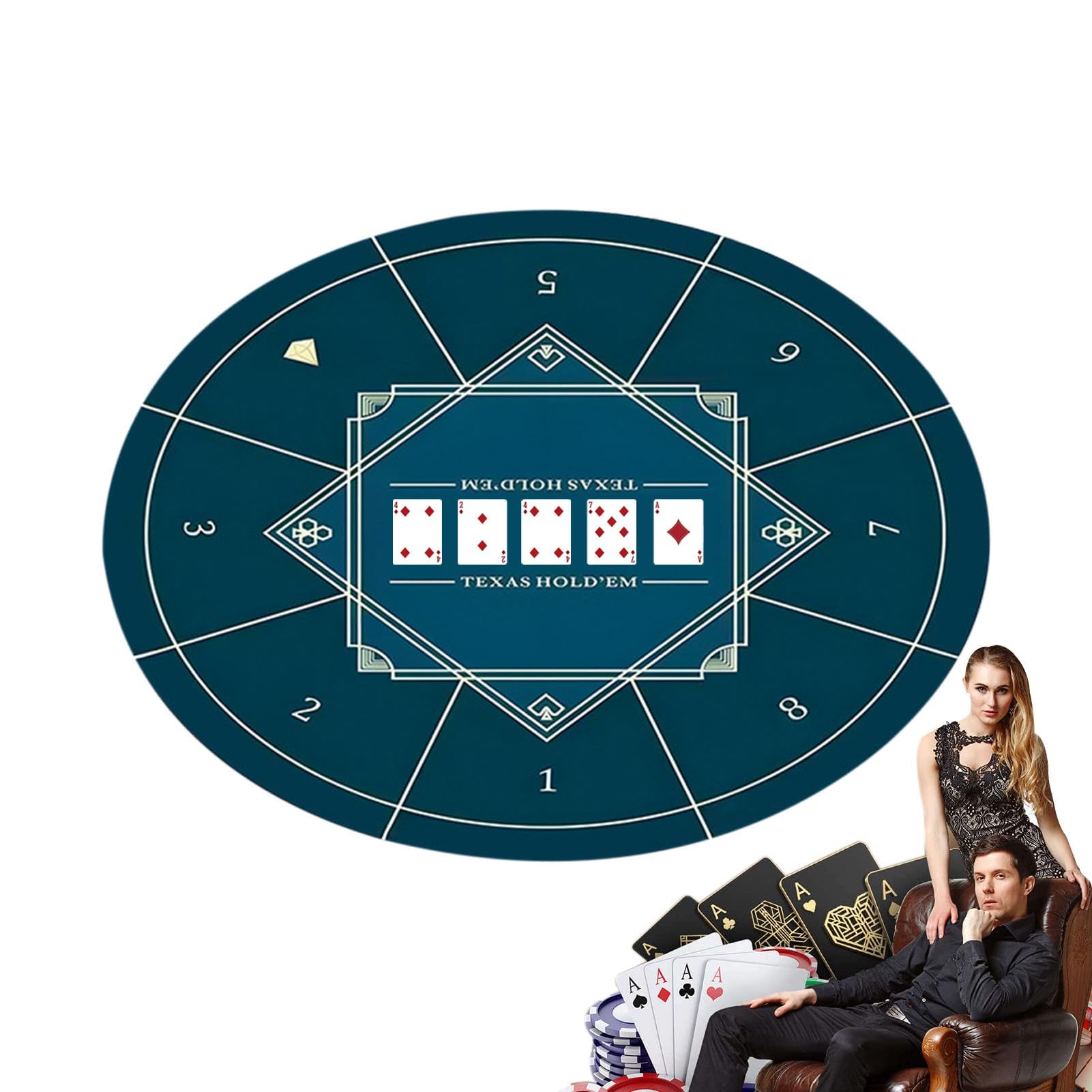 Tapis de Poker Texas Hold'em, Tapis de Table de Poker - Tapis de Table de Poker Rond Texas Holdem Blackjack - Tapis de Poker Texas Hold'em résistant à l'eau, Portable et antidérapant pour