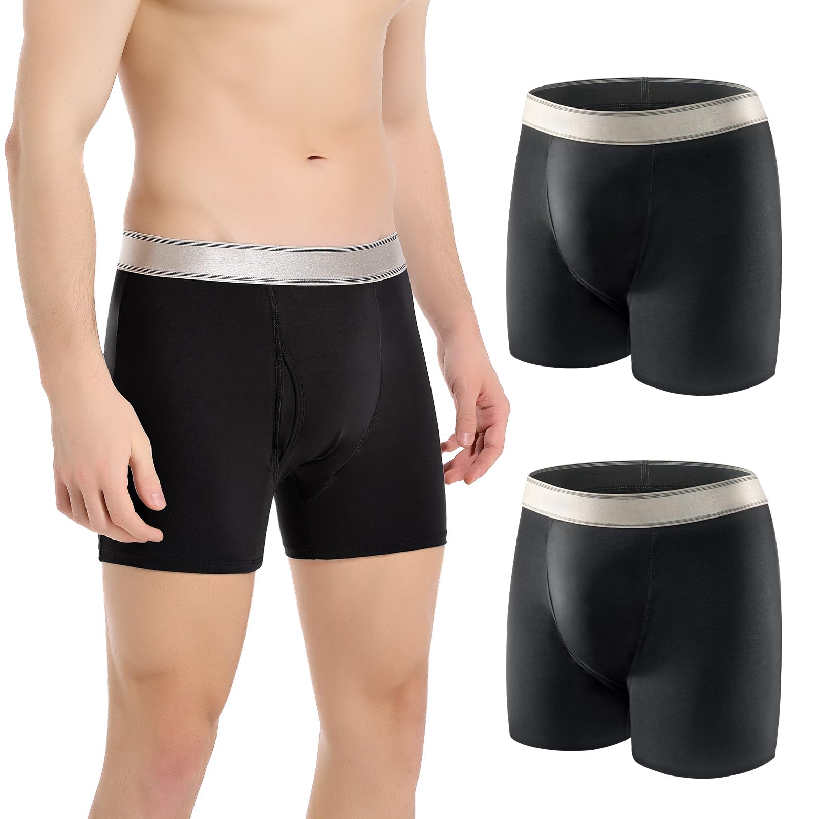 Carer Incontinence Underwear for Men Washable with Front Fly Mens Incontinence Boxer Briefs with Front Absorbent 150ML Reusable Leak Proof Underwear