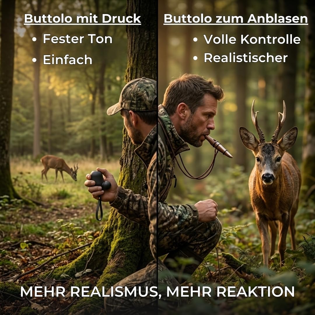 Buttolo Mundstück für Reh – Anspruch zum Nachrufen des Roches im Elch, selektives Blattieren für die Anziehung von Territorialen auf dem Hinterhof, realistische Jagdpfeife mit Seil und Anleitung | Buttolo Rehblatter Mundblatter Original