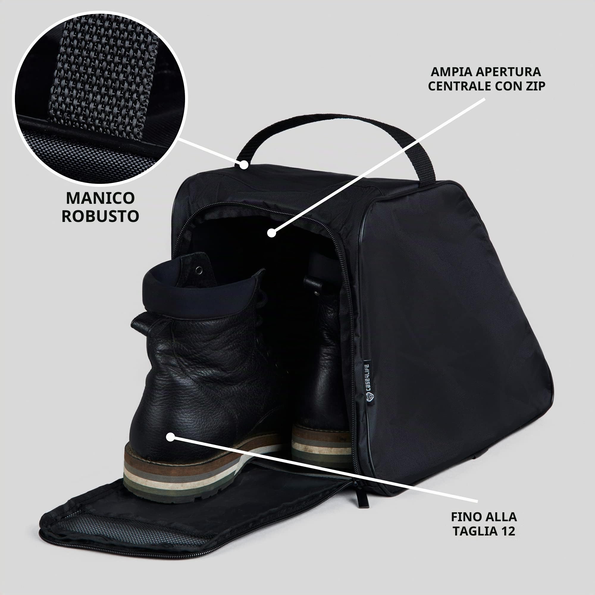 Case4Life Nero Borsa Sacchetto Resistente all’Acqua per Scarpe da Trekking Escursionismo Stivali - Garanzia a Vita