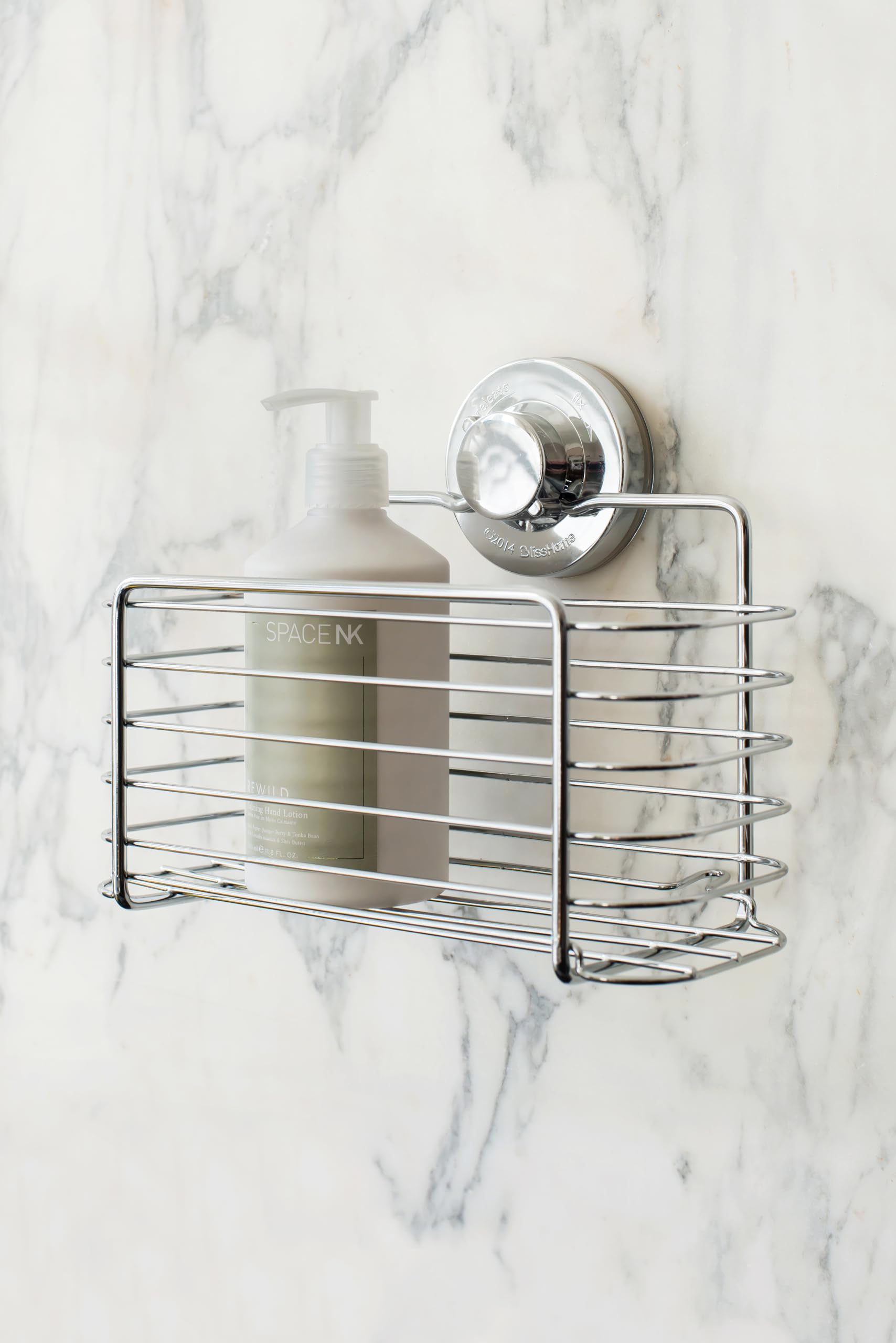 BlissHome Lock n Roll - Cesto doccia rettangolare a ventosa, colore: argento, 10 cm x 24 cm x 13,5 cm