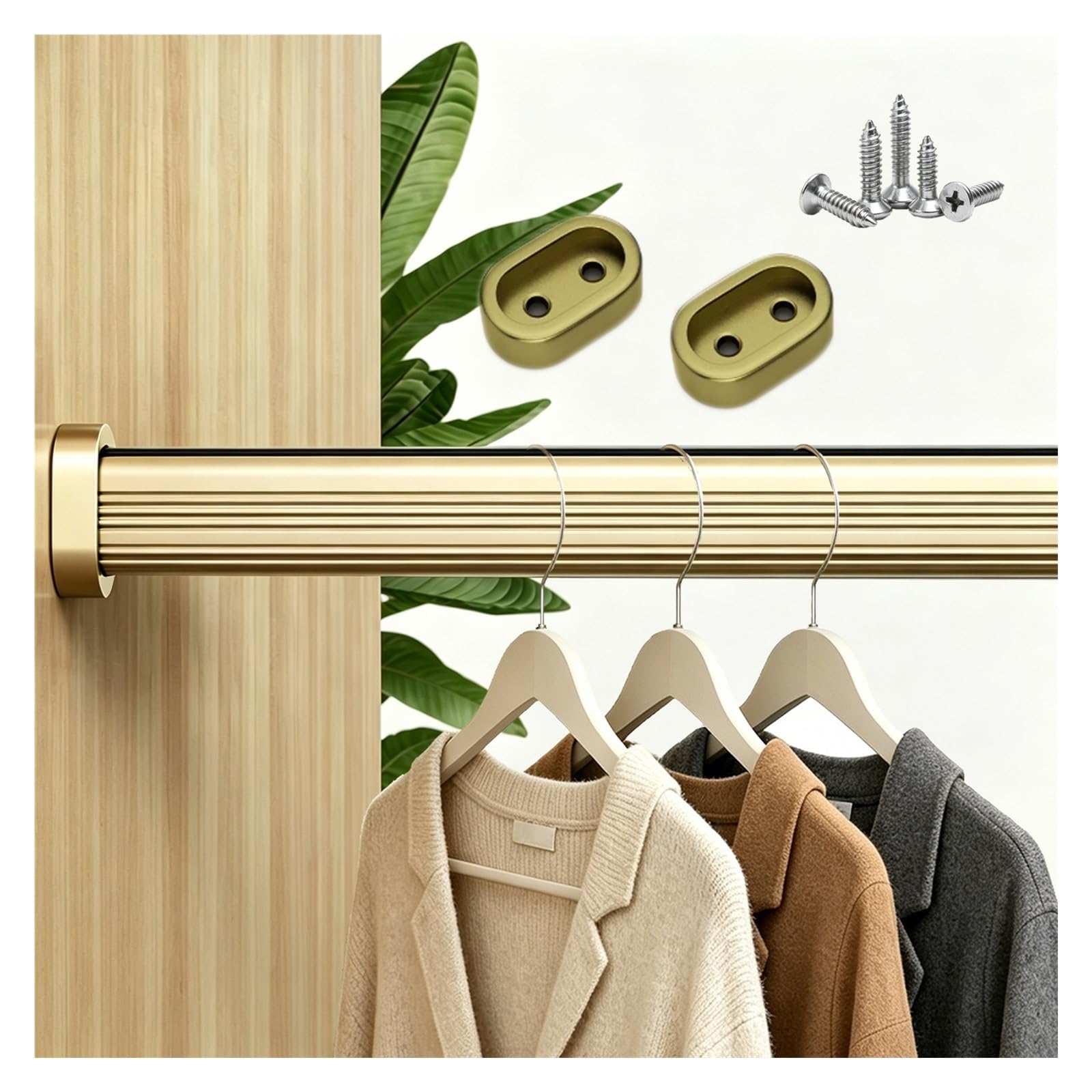 Customizable Closet Clothes Rod for Laundry/Hotel/RV, No Rust Garment Bar with Non-slip Silent Strip, Detachable Square Wardrobe Rods Custom(Champagne,Closet Width 35"/88.9cm)