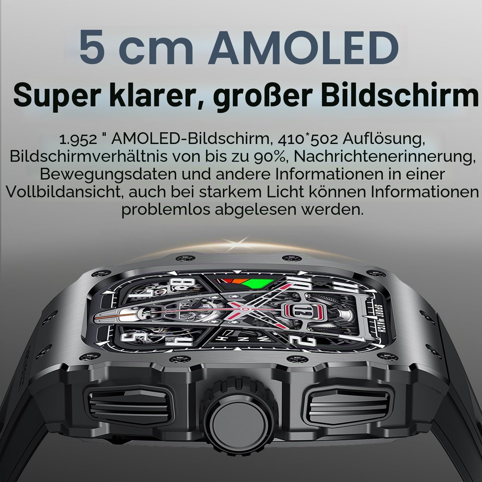 Militär Smartwatch Herren mit Telefonfunktion für Android iOS 1.95 Zoll AMOLED Touchscreen Fitnessuhr Blutdruck Herzfrequenz Schlafmonitor IP68 Wasserdicht Outdoor Sportuhr Langer Akku 123 Sportmodi